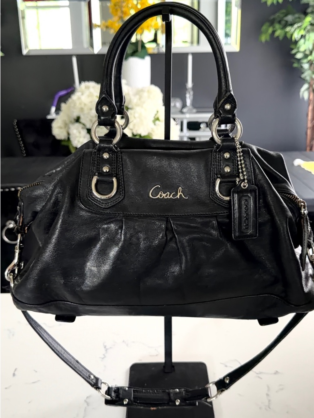 Coach Ashley Black Leather Satchel Bag
